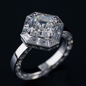 Anillo de Compromiso y Boda de Plata de Ley 925, Chapado en Oro, con Moissanita de 13x13 mm, 12 ct, Corte Asscher, D VVS1 - Product Image 1