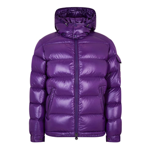 Blouson matelassé à capuche violet pour homme, manteau d'hiver en duvet, style décontracté, coupe-vent, fermeture éclair, coupe régulière, couleur unie épaisse - Product Image 1