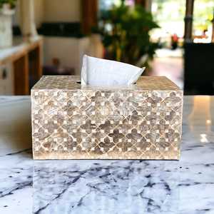 Boîte à mouchoirs en mosaïque de nacre Noble Pearl, support artisanal incrusté de nacre avec motif sur mesure pour intérieurs de luxe - Product Image 4