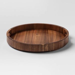 Bandeja Redonda de Madera Pulida para Servir, Diseño Clásico, Duradera, para Bodas - Product Image 2