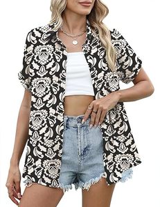 Camisa hawaiana elegante para mujer, con botones florales, holgada, para verano, playa, top informal - Product Image 3