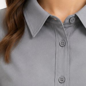 Conjunto de Blusa Bordada y Falda Maxi Gris y Beige para Mujer, Manga Larga, Cierre de Botones, Cintura Alta, Dos Piezas, OEM - Product Image 5