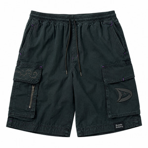 Shorts cargo baggy Y2K personnalisés pour hommes, en ripstop bleu sarcelle noir, style streetwear, avec strass et logo en silicone - Product Image 2