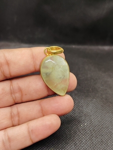Natural Prehnite Cabochon Pendant brass pendant Vintage style Handmade gold Plated pendant Jewelry Gift for wife - Product Image 3