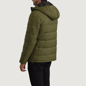 Veste matelassée à capuche pour homme, couleur vert olive, fermeture éclair, coupe-vent, manteau d'hiver décontracté, coupe régulière, couleur unie, rembourrage en polyester - Product Image 5