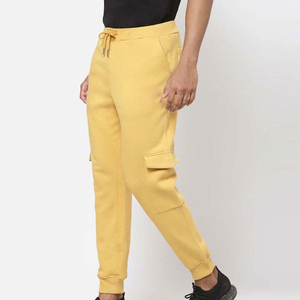 Pantalon de jogging décontracté pour homme, jaune, taille élastique, plusieurs poches, cordon de serrage, mélange de coton respirant, pour l'automne - Product Image 2