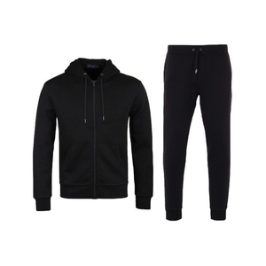 Conjunto Deportivo Negro con Capucha para Hombre, Sudadera con Cierre Completo y Bolsillos Laterales, Pantalones Deportivos a Juego, Estilo Casual Otoñal - Product Image 1