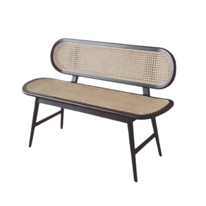 Banc en rotin moderne avec structure en bois, mobilier de jardin extérieur pour 2 personnes, design mid-century, résistant aux intempéries - Product Image 1