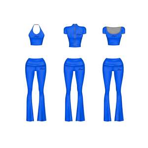 2026 Women 2 Piece Pink Outfit Set Casual <b>High</b> Waist Flare Pants with Halter Crew Neck Zip up Crop Top Lounge Wear - Product Image 2