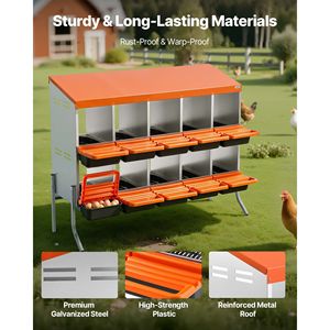 Nidi per Galline in Plastica ad Alta Resistenza con 10 Scomparti, Facile Raccolta delle Uova, Gambe di Supporto in Acciaio Zincato, Gabbie per Animali - Product Image 3