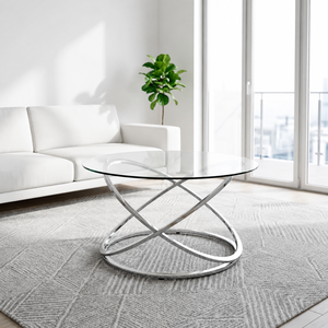 AK Brass Modern Metal Round <b>Coffee</b> <b>Table</b> <b>Silver</b> Finished With Top Glass Unique <b>Coffee</b> <b>Table</b> For Interior / Restaurant Furniture - Product Image 1