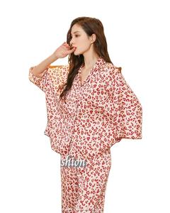 Vestido de dormir con estampado Floral para mujer, ropa de dormir con camisa de dos piezas, pijama bohemio de algodón, traje de noche de moda - Product Image 1