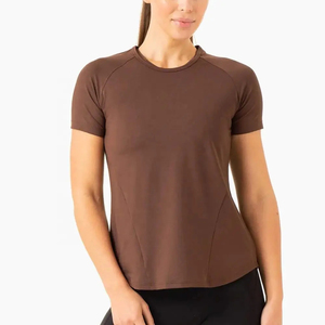 Camiseta de Manga Corta para Mujer, Cuello Redondo, Ajustada, de Secado Rápido, Color Marrón, Tejido de Poliéster, Informal, para Primavera/Verano - Product Image 2