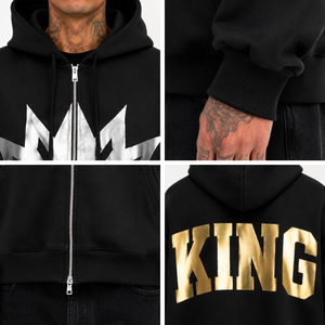 Sweat à capuche zippé surdimensionné personnalisé avec impression foil, 100% coton épais, streetwear homme, graphique réfléchissant, vierge, OEM - Product Image 4