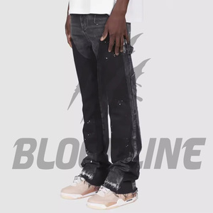 Jean cargo en denim noir pour homme Bloodline, taille haute, déchiré, coupe ample, style streetwear, automne, coton mi-lourd - Product Image 2