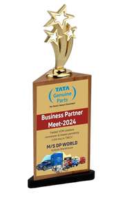 Trophée étoile d'or avec base en bois, plaque de reconnaissance pour partenaires commerciaux 2024 - Product Image 4