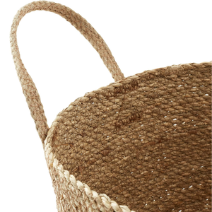 Panier de rangement ouvert en herbe naturelle tressée, corde de coton, fait main, style tendance, doublure en paille, deux poignées, imperméable, unisexe, pour l'organisation - Product Image 3