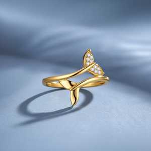 Hallmark Silver 14K Gold Minimalist Open Fishtail <b>Ring</b> with Pave Setting - Product Image 1