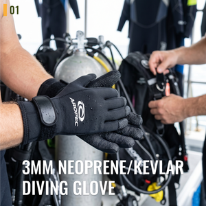 Gants de plongée AROPEC en néoprène Kevlar 3 mm, anti-abrasion, résistants aux coupures, avec velcro réglable pour la pêche sous-marine et les secours - Product Image 2