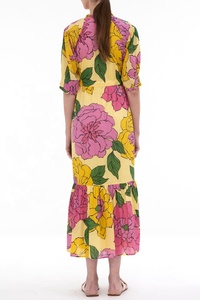 Bold Glamour Floral <b>Plus</b> <b>Size</b> Women's <b>Dress</b> V-neck A-Line Silhouette Chiffon Fabric Drawstring Waist Side <b>Pockets</b> Lined Front - Product Image 4