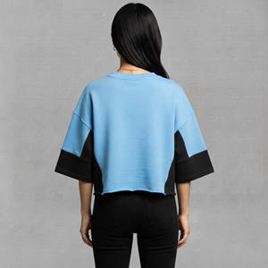 Cheap Price Women's Blue Crop Top With <b>Flame</b> Logo Raglan Sleeve Crew Neck Loose Fit Casual T-<b>Shirt</b> Spring Summer Wear - Product Image 6