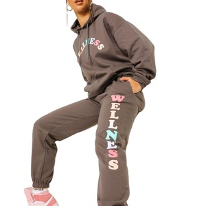 High Quality Customized Women's Heavyweight 100% Cotton Solid Breathable Tracksuit <b>Stacked</b> Sweat Suit Hoodies Sweatshirts Design - Product Image 2