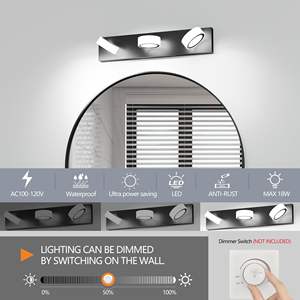 21-Inch <b>LED</b> Vanity <b>Light</b> <b>White</b> Round Acrylic 3-<b>Light</b> Bathroom Wall Fixture with Black Base - Product Image 6