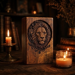 Personalized Lion Engraved Eco-Friendly Durable American Style Sheesham Wood Urn <b>Box</b> <b>for</b> Memorial <b>Ashes</b> Keepsake - Product Image 4