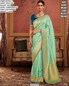 Sari Vivah Classic Green Dola de Seda, Absorbente de Humedad y Antiarrugas, para Bodas/Fiestas de Invierno, para Todas las Temporadas - Product Image 1