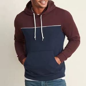 Sweat-shirt à capuche pour homme, colorblock bordeaux et bleu marine, patchwork, molleton épais, épaules tombantes, coupe ample, streetwear - Product Image 5