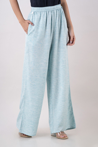 Pantalon palazzo bleu clair en coton Khadi fait main, teint en fil, coupe large, décontracté, confortable, taille élastique - Product Image 2