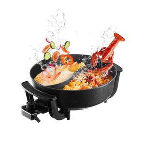1360W 5L <b>Electric</b> Hot Pot Non-Stick Cooker Clear Glass Lid Double-Flavor Shabu Shabu Divider Temperature <b>Electric</b> <b>Skillets</b> - Product Image 1