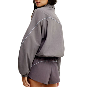 Women Reflective Piping Windbreaker Shorts Set <b>Lightweight</b> Athletic Zip Up Run Outerwear Reflective Windbreaker <b>Jacket</b> for men - Product Image 2