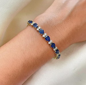 Pear Cut Lab Grown Blue Sapphire Stone Gold Plated 925 Sterling <b>Silver</b> Luxury <b>Charm</b> Bracelet - Product Image 1
