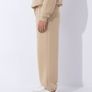 Nouvel article : Pantalon sarouel beige pour femme, taille mi-haute, coupe ample, longueur intégrale, couleur unie, décontracté, en coton tricoté, avec cordon de serrage à la taille et poches - Product Image 6