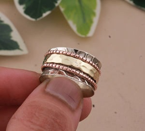 แหวนเงินแท้ทำมือสองสีแบบหมุนได้ สไตล์โบโฮ สำหรับงานแต่งงาน ขายส่ง - Product Image 3