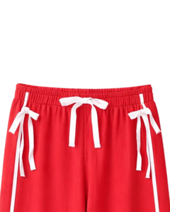 Custom Women Wide Leg Sweatpants Red Side Stripe High Waist Loose Fit Casual Track Pants <b>Elastic</b> Drawstring Lounge Wear OEM - Product Image 5