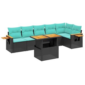 Juego de sofás de patio de ratán sintético negro de 7 piezas con cojines, elegantes muebles de exterior - Product Image 2