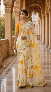 CHOHAN TEXTILE Fournisseur de Sarees Indiens Vintage Personnalisés en Soie Brodée Anti-Plis Jaune Vente en Gros OEM ODM Vêtements pour Femmes - Product Image 2