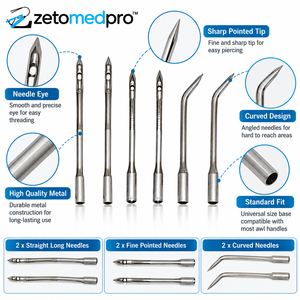 Juego de 6 agujas de costura de cuero y lona con puntas rectas, finas y curvas ZetomedPro - Product Image 4