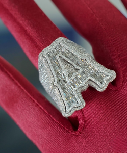 Luxury 925 Silver Custom Letter A Cocktail <b>Ring</b> Baguette Cut Diamond Pave Setting Channel Set Unisex Party Jewelry - Product Image 1