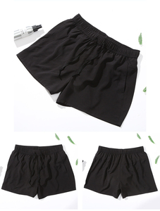 Short de bain pour homme bleu à séchage rapide, taille élastique, avec poches, en polyester tricoté, couleur unie, longueur mi-cuisse, cordon de serrage - Product Image 5
