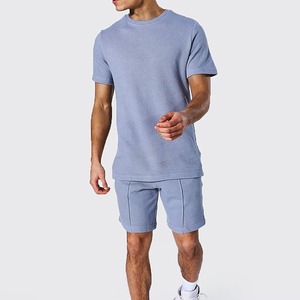 Conjunto Deportivo Vintage Azul Lavado al Ácido 100% Algodón para Hombre, Camiseta y Pantalones Cortos Extra Grandes de 2 Piezas, Logotipo Personalizado, Ropa Urbana - Product Image 1