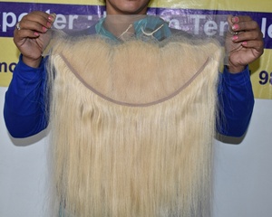 Extensions de cheveux indiens vierges naturels en gros 13*6 blond droit frontal 100% traitement chimique gratuit brut pas cher cheveux humains - Product Image 1