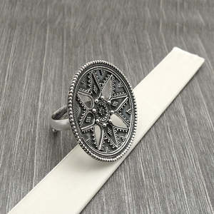<b>Adjustable</b> Vintage Design <b>Ring</b> With Brilliant Round Cut & Star Flower Design Inside 925 Sterling <b>Silver</b> Bohemian <b>Ring</b> For Girls - Product Image 5