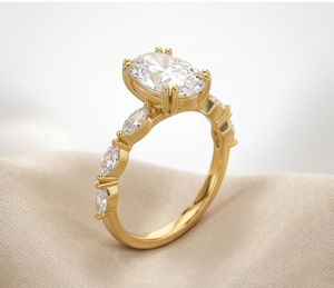 Bague de fiançailles en diamants de laboratoire taille ovale avec pierre latérale marquise, bague de mariage pour femme, cadeau d'anniversaire, bague solitaire - Product Image 4