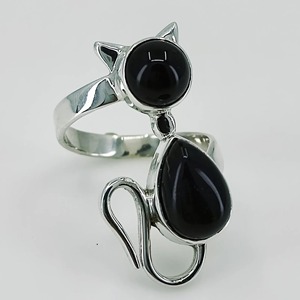Black Onyx <b>Ring</b>, 925 Sterling Siver Handmade <b>Statement</b> Promise <b>Ring</b> for Men, Women, Natural Black Onyx Round Pear Shape Stone - Product Image 4