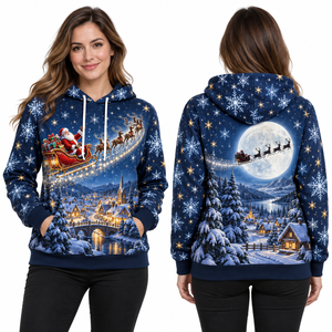 Women's Christmas Gingerbread House Printed Hooded Fleece Windproof Streetwear Sweatshirt Full Sleeve Knitted Winter Pullover - Product Image 4