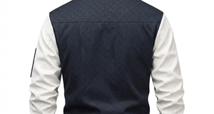 Chaqueta Varsity para Hombre, Diseño con Parches, Cierre de Cremallera, Cuello Alto, Estilo Casual, Corte Regular, Material de Poliéster, Color Negro y Blanco - Product Image 6