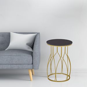 Cadre de table moderne en fer forgé doré avec dessus de table en marbre Petits meubles ronds de salon à la mode Caractéristique décorative - Product Image 3